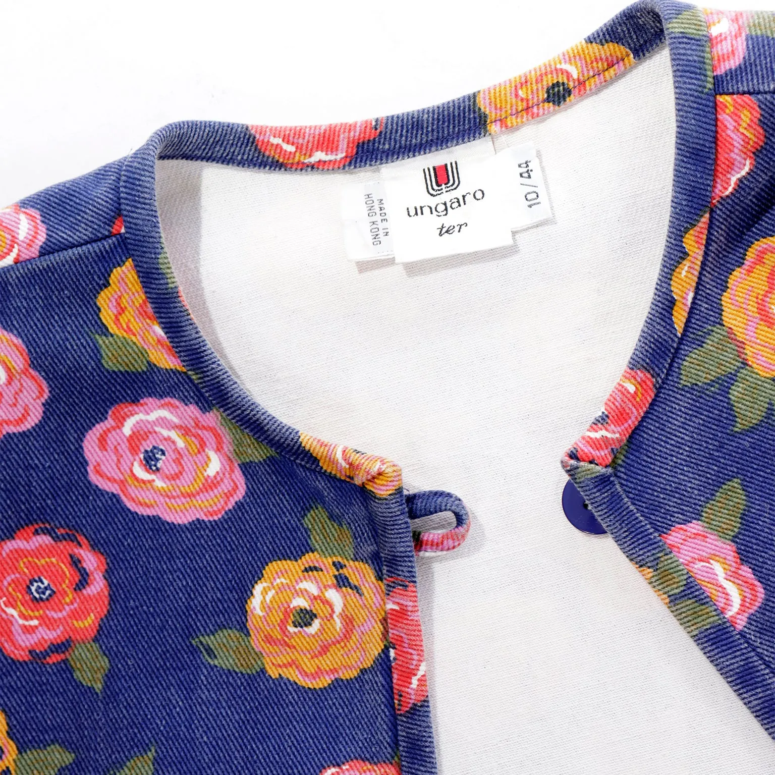 1980s Ungaro Floral Denim Jacket and Mini Skirt Two Piece Suit