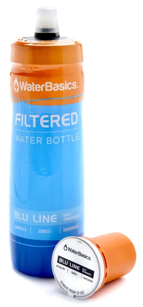 Aquamira WaterBasics Filtered Water Bottle, Blu Line