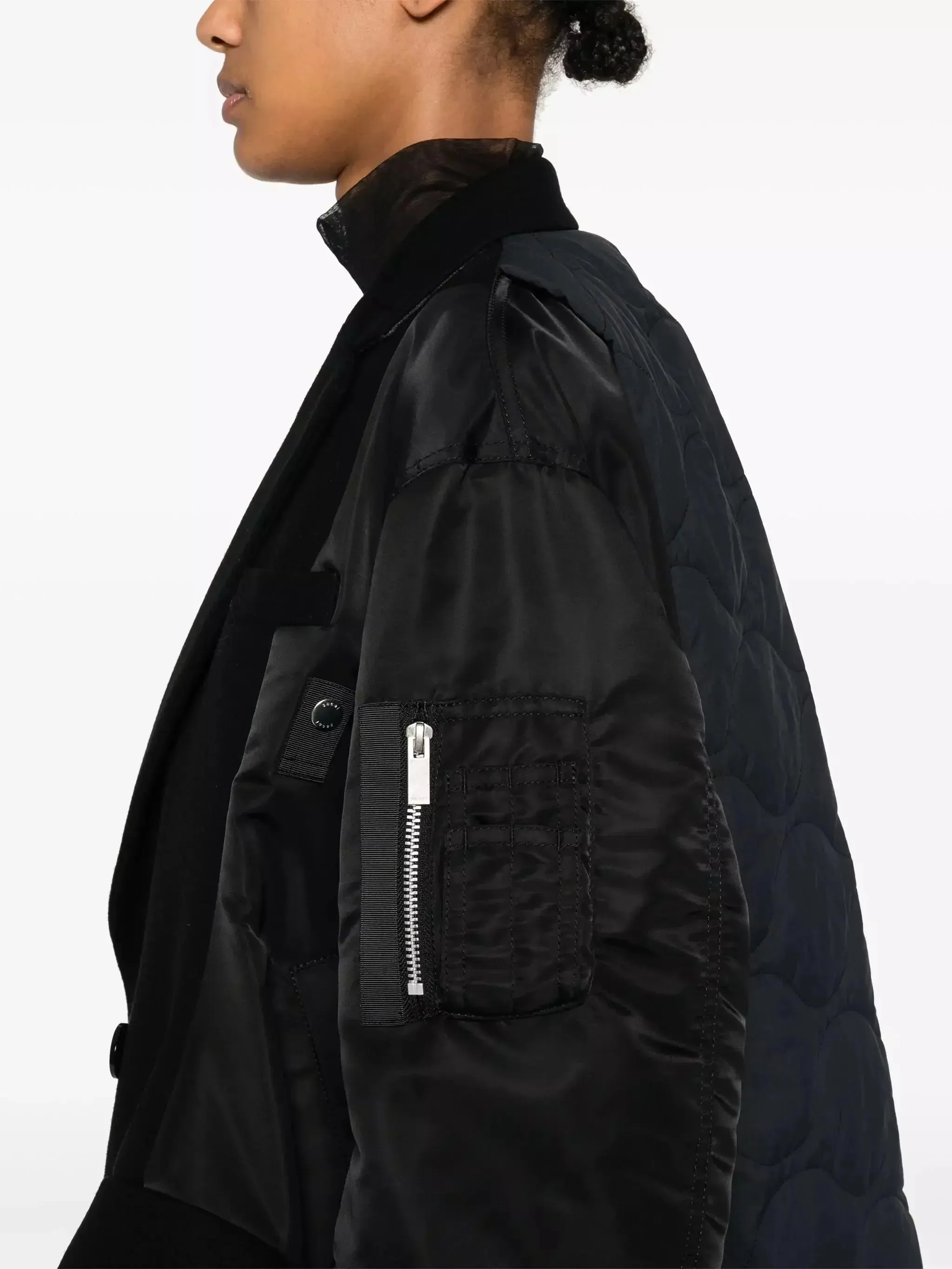 Black Double-Breasted Melton Twill Quilted Jacket