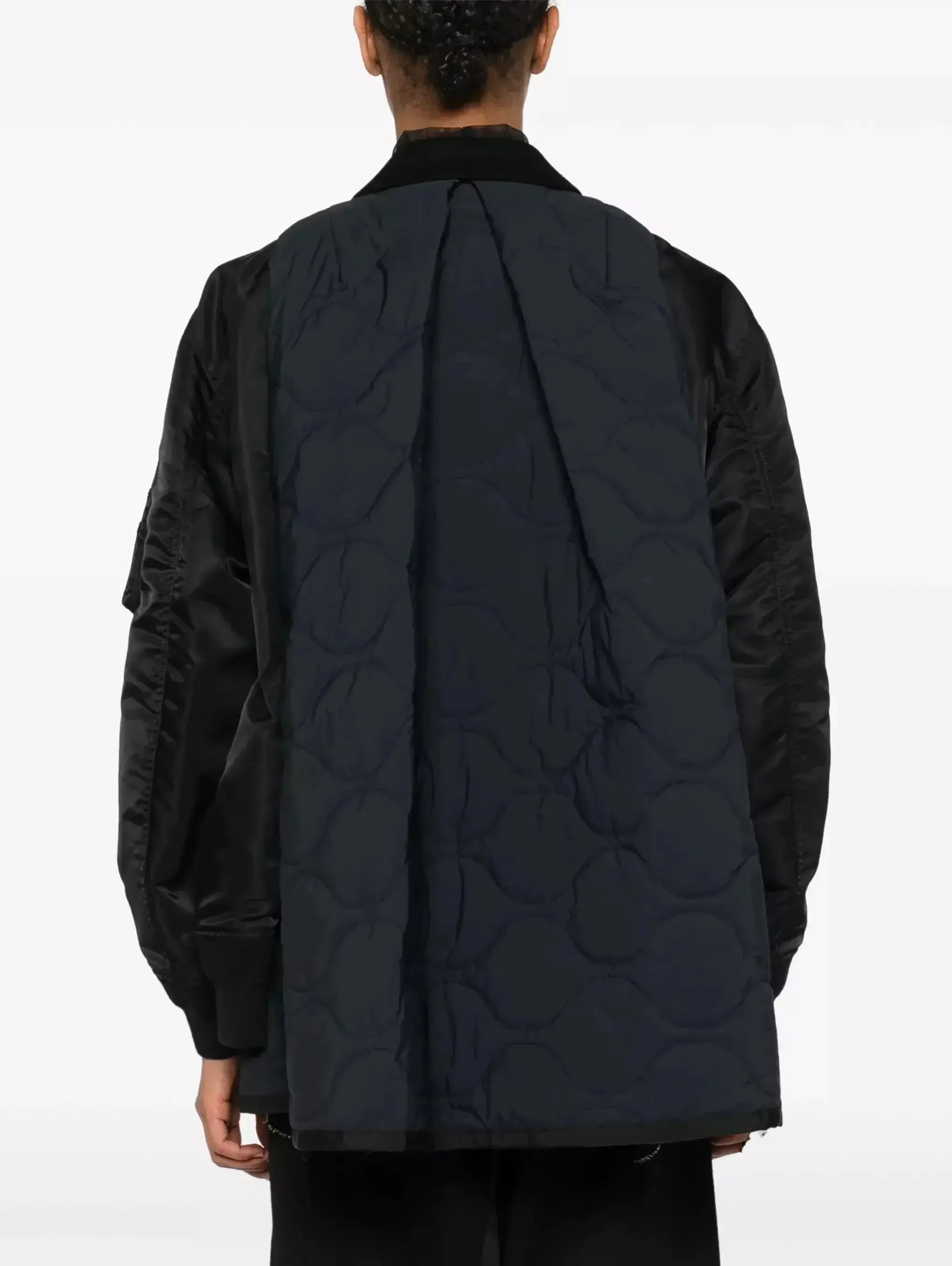 Black Double-Breasted Melton Twill Quilted Jacket