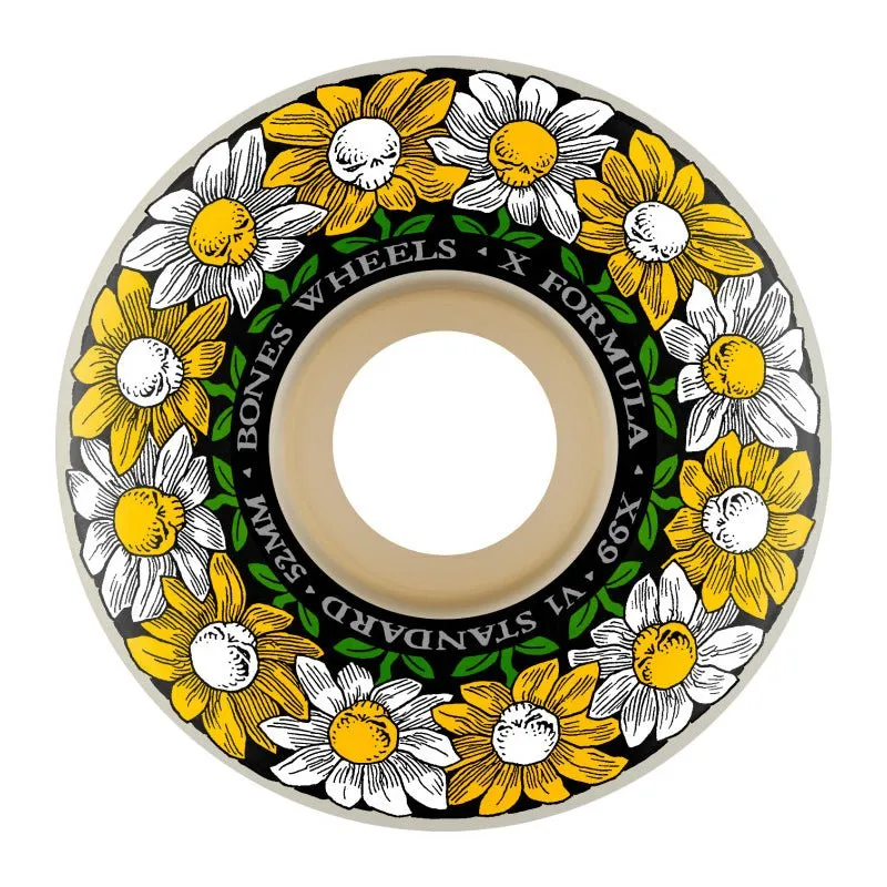 Bones 52mm 99a X-Formula Skateboard Wheels Pushing Up Daisies V1 Standard Wheels 4pk