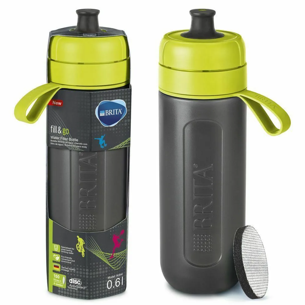 BRITA Fill And Go Active Sports Water Drinks Bottle Disc Filter 600ml BPA Free