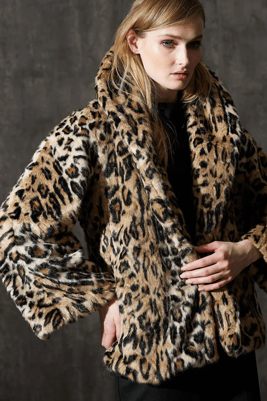 Faux Leopard Fur Shawl Coat