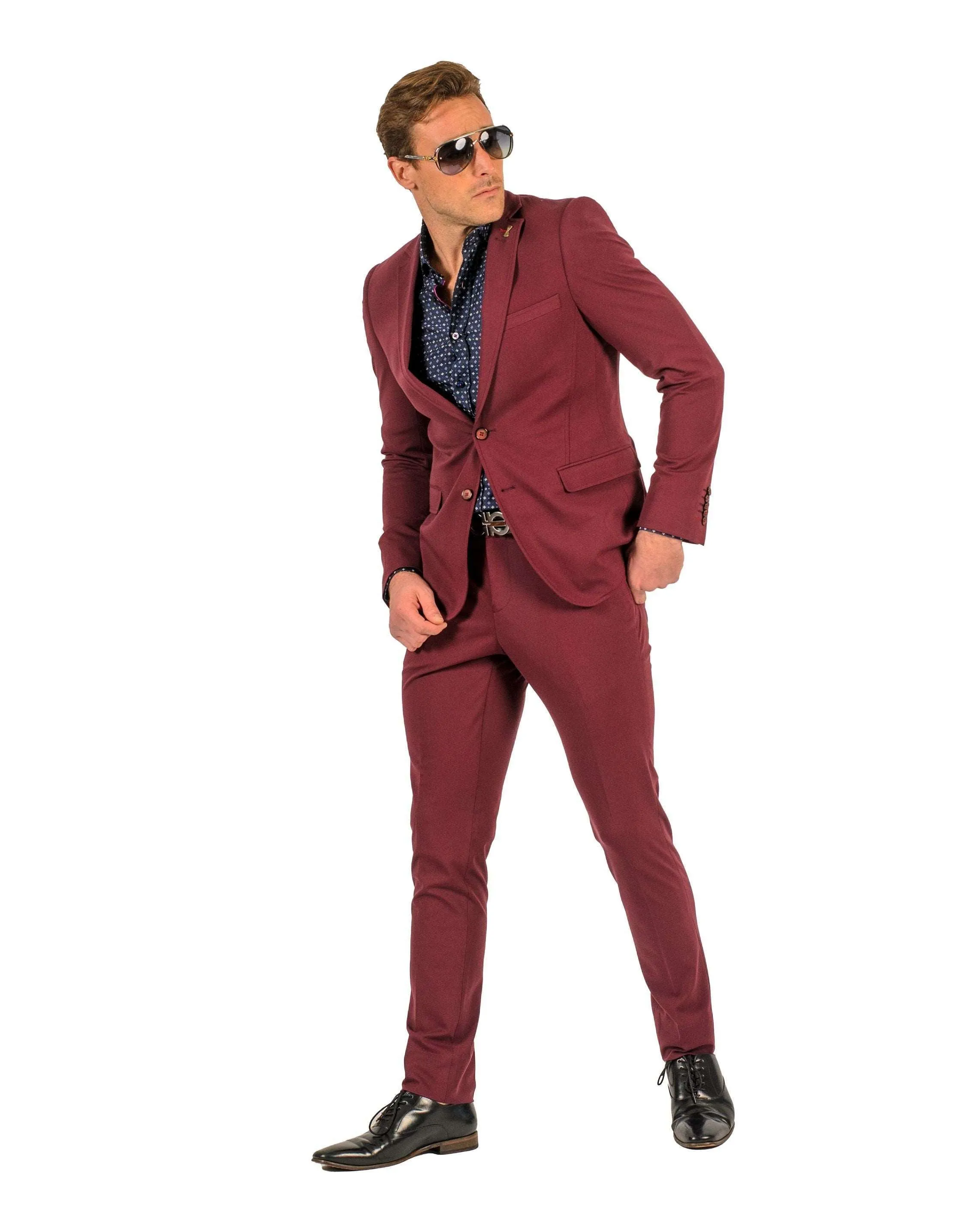 Giovanni Testi 2 button stretch Burgundy Travel Suit GTRVL2N-01 BURGANDY