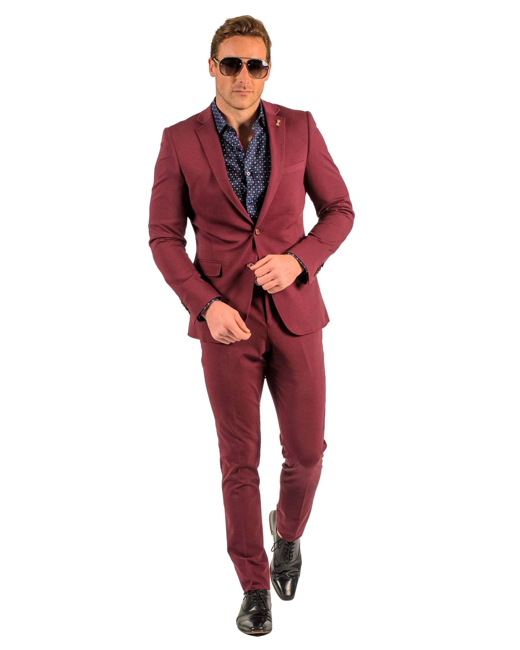 Giovanni Testi 2 button stretch Burgundy Travel Suit GTRVL2N-01 BURGANDY