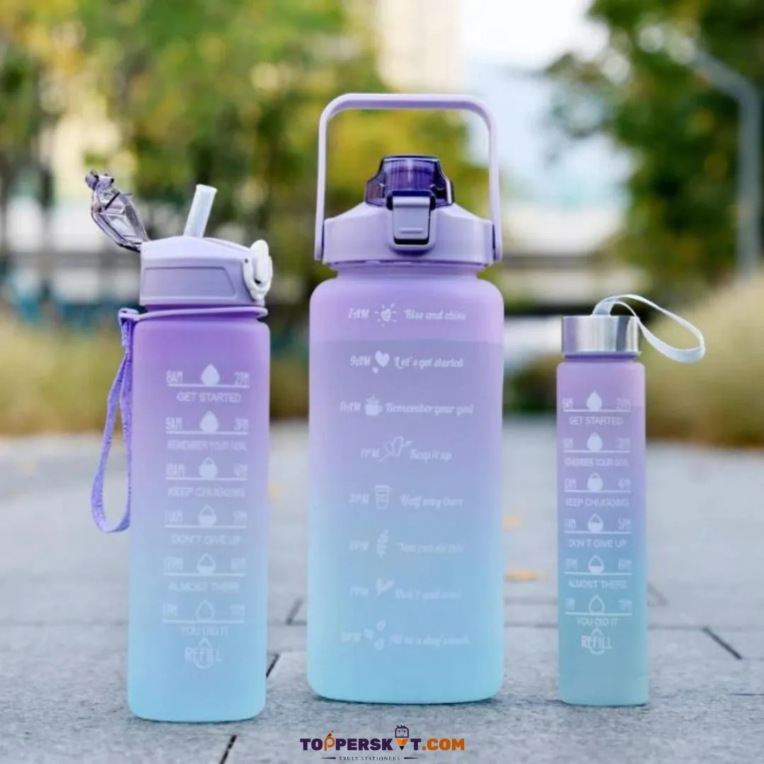 Gradient Color Motivational Drinking Water Bottle (Set of 3)