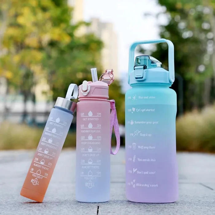 Gradient Color Motivational Drinking Water Bottle (Set of 3)