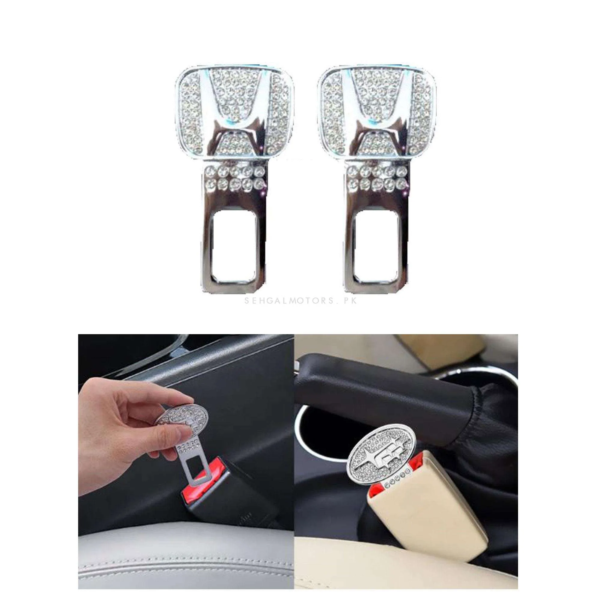 Honda Seat Belt Clips Diamond Style - Pair - Car Safety Belt Buckle Alarm Canceler Stopper