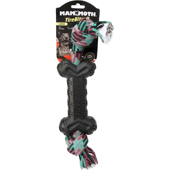 Mammoth Tire Biter Bone with 2-Knot Rope- Multi-Color