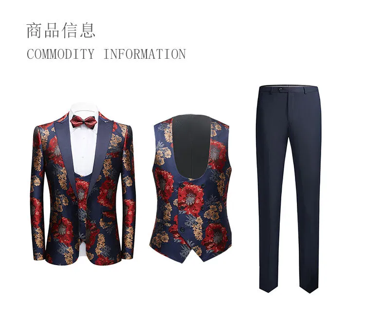 Men's 3-Piece Suit Notched Lapel Floral One Button Modern Tuxedo Sets | Y3531-1