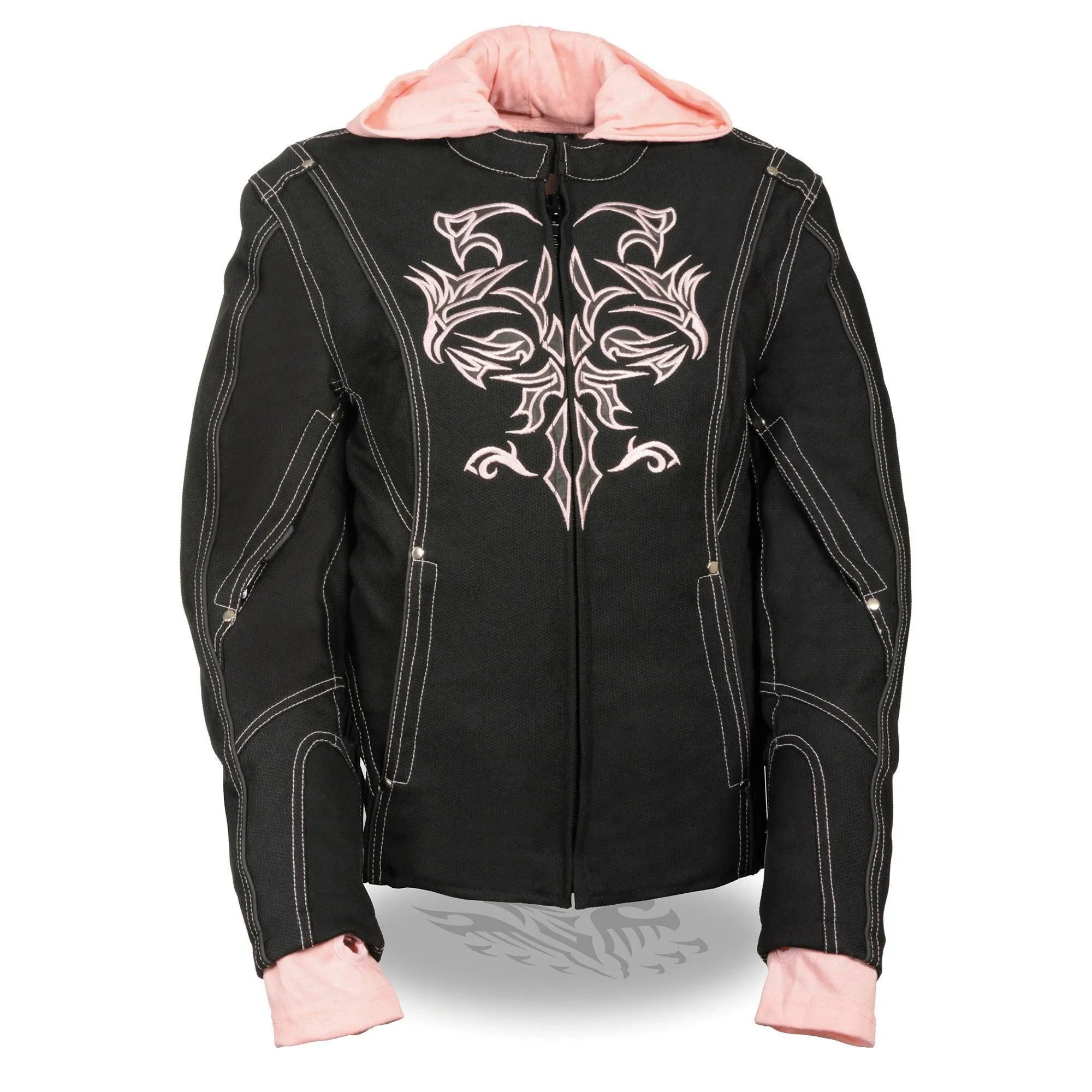 Milwaukee Performance Textile-SH1966-Ladies Black and Pink 3/4 Jacket with Reflective Tribal Detail