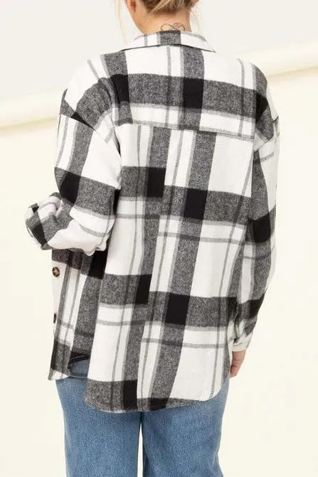 Plaid Flap Pocket Oversized Shacket