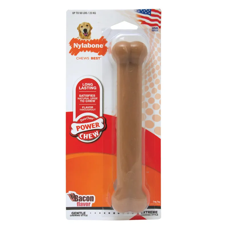 POWER CHEW - Bacon Bone Dog Chew Toy, Giant - 6.5" Bone