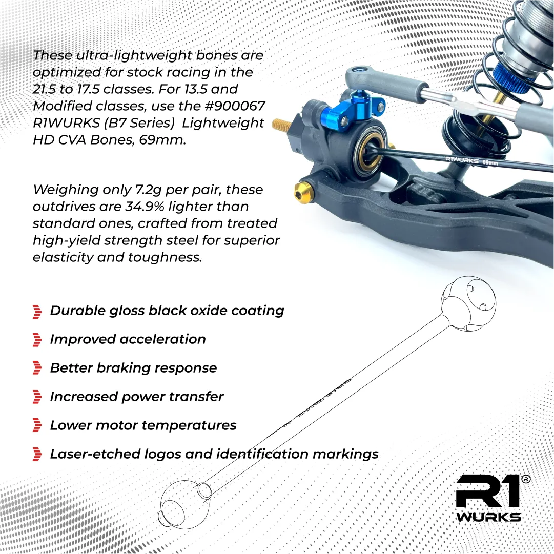 R1WURKS (B7 Series) Ultra-Lightweight HD CVA Bones, 69mm, Black