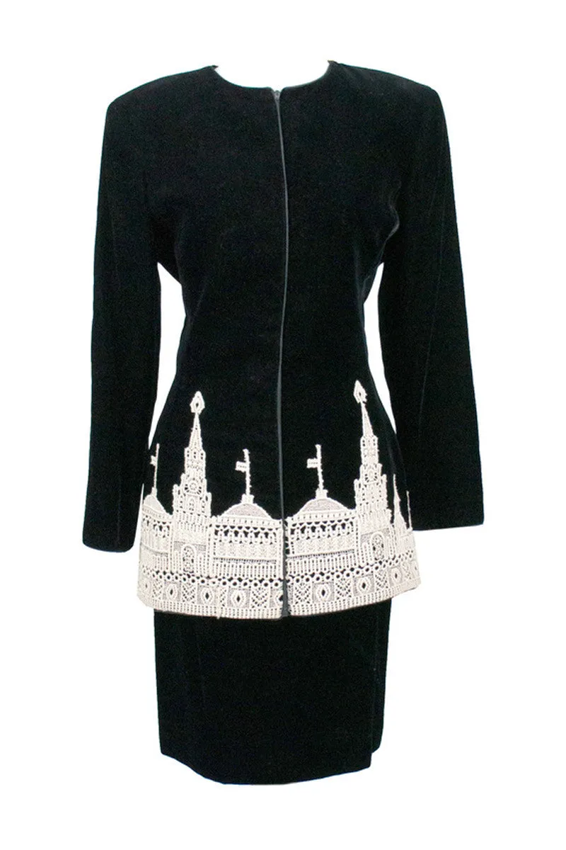 To Die For Vintage Valentino Designer Velvet and Lace Skirt Suit