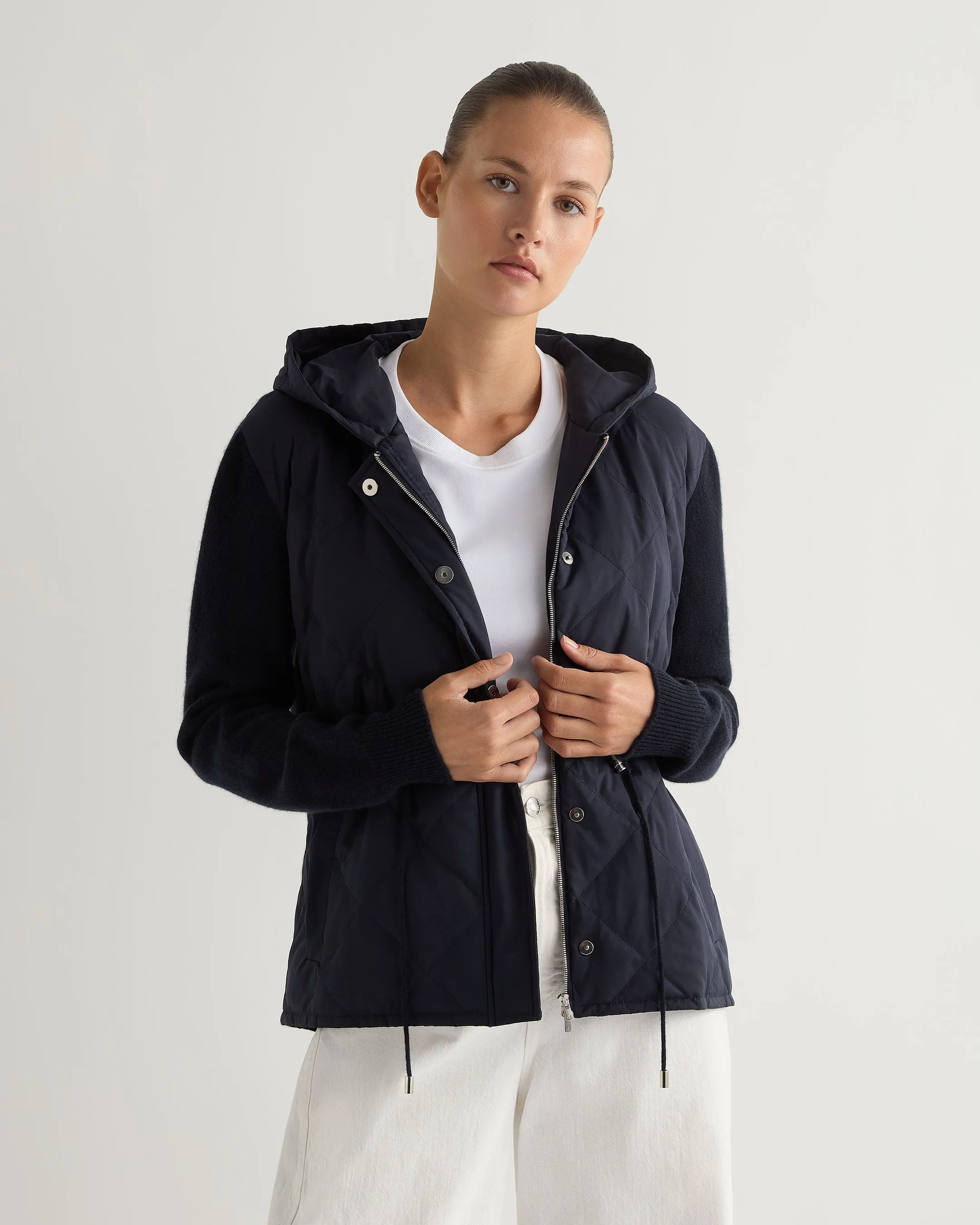 Women's Quilted Woven Mix Cashmere Jacket Navy Blue